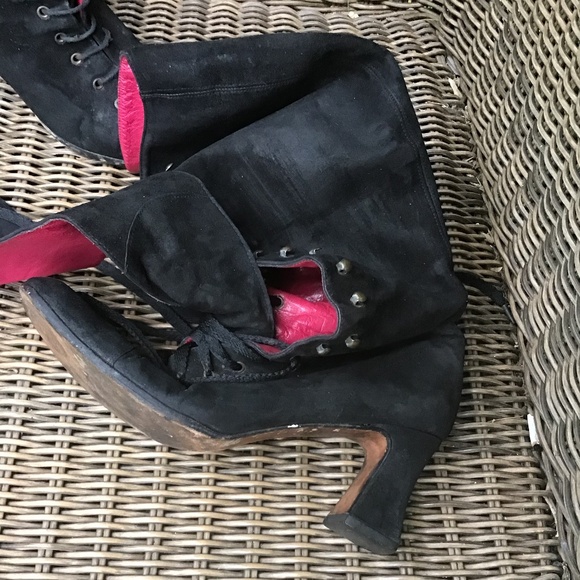 Vintage Charles Jourdan suede with pink leather knee boots - Picture 4 of 9